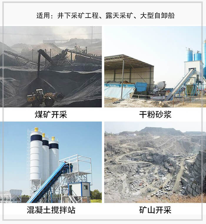 大傾角皮帶輸送機(jī)適用于煤礦開采，混凝土攪拌站，干粉砂漿，礦山開采等行業(yè)中。